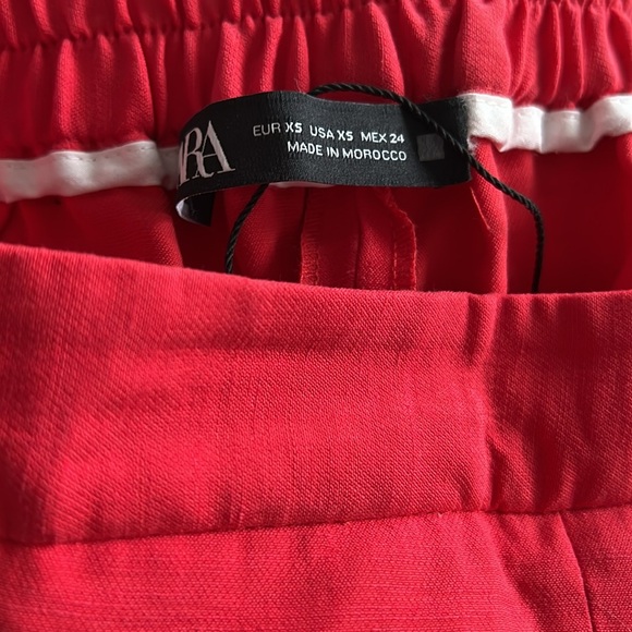 NEW Zara Wide Leg Linen Blend High Waisted Trousers Red Pants XS - Picture 4 of 5